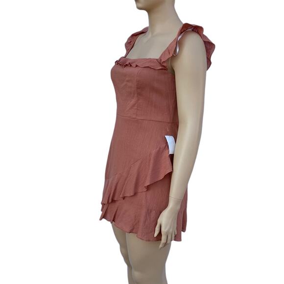 New B. Smart Women Cinnamon Color Square Neck Ruffle Mini Dress Size 15 - Picture 5 of 8